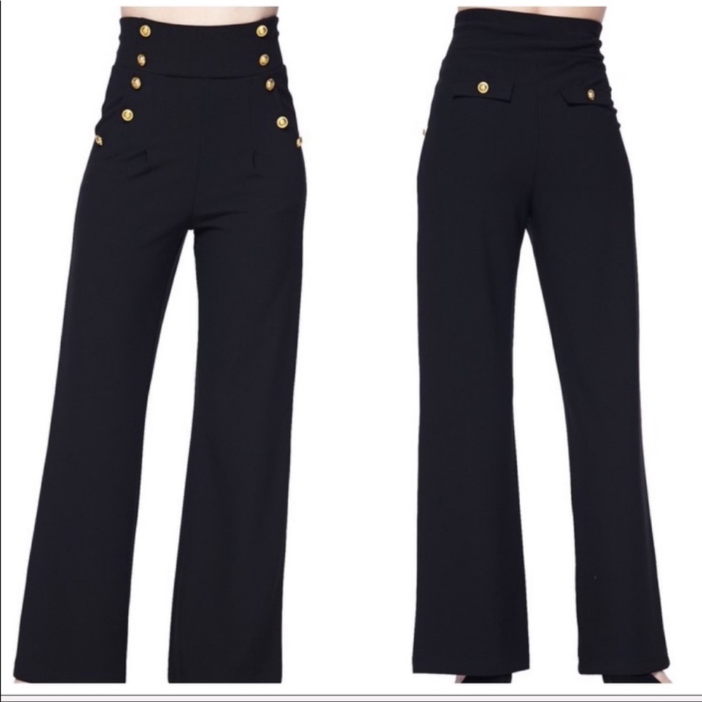 PLUS SIZE Gold buttons sailor style wide leg pants - Picture 2 of 6